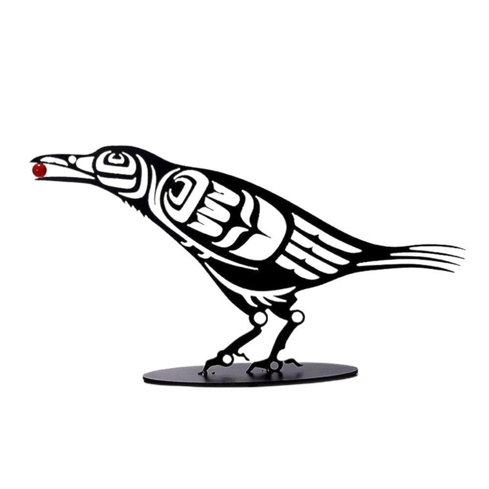 black crow tabletop statue 11.02in raven metal ornament  home desktop bird statue