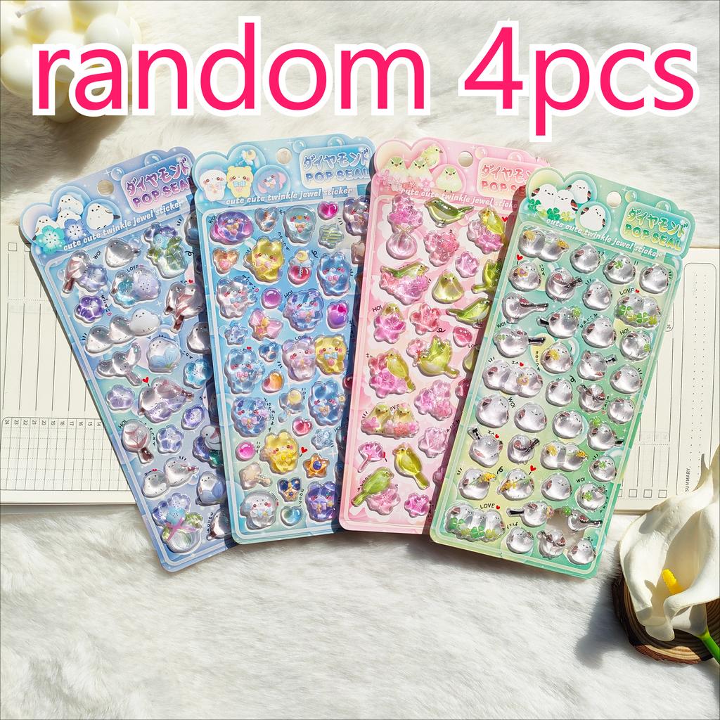 Glitzer 3D Kristall Spatz Aufkleber 4 Stück - Niedliche Japanische Tier Aufkleber für Notizbuch Handyhülle DIY Kinder Mädchen Geschenk Dekor