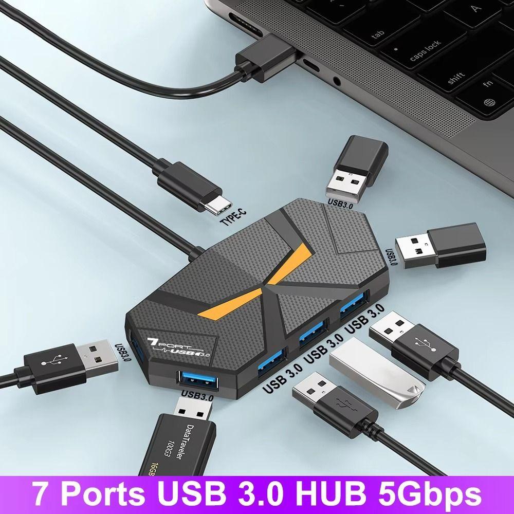 

Разноцветный свет USB-разветвитель-адаптер USB 3.0 HUB Type C Разветвитель USB-док-станция Мышь Клавиатура 0.6M 4-in-1 White