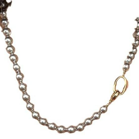 Silver Gray Pearl Necklace with Copper Buckle - 2024 Women's Sweater Chain, High-Grade Beaded Clavicle Chain