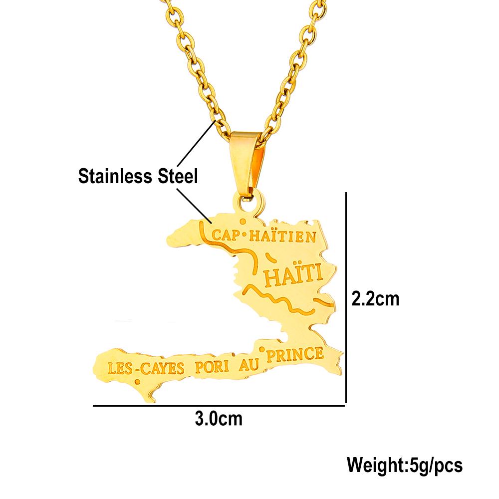 Haiti Map City Pendant Necklace Stainless Steel Men Women Gold/Steel Color Ayiti Country Map Jewelry Ethnic Gift