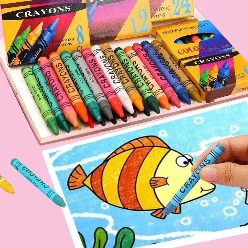 24/18/12/6 Colors Crayon Portable Set, Kraft Paper Box, Children's Painting Coloring Graffiti Crayon Painting Supplies Gift