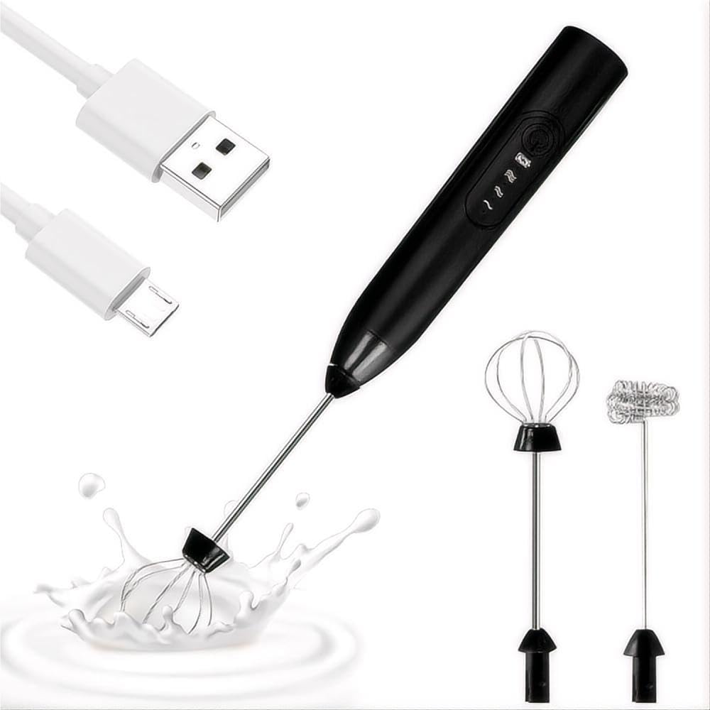 T SHAREXE Electric Frother & Milk Foamer - Electric Frother, Mini & Milk Foamer - 2 Shafts, 3 Speeds, Cordless, Easy Operation, Quiet Design, For