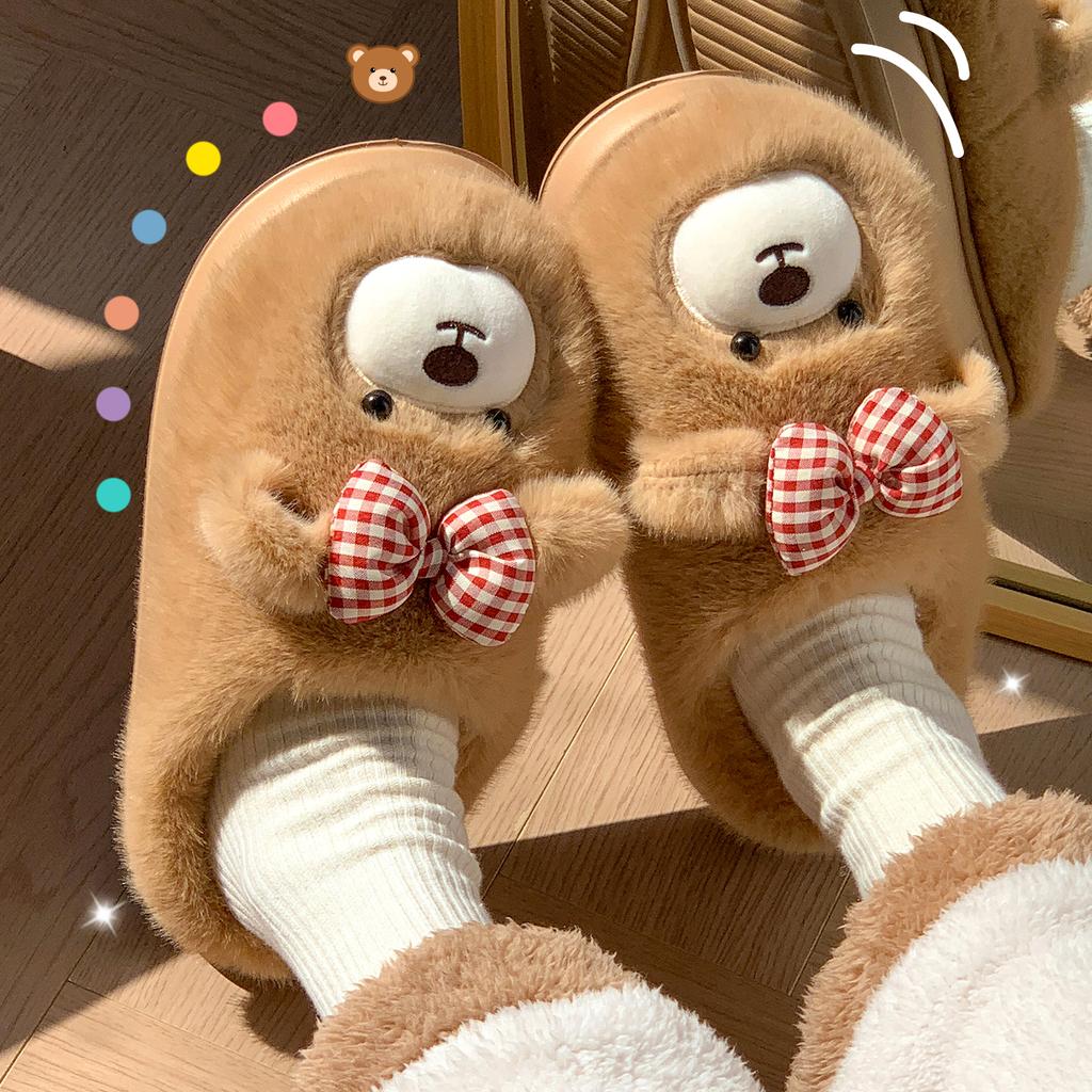 Cartoon Women Home Slippers Plush Warm Thick Bottom Slides Cute Soft Non-slip Slippers Indoor Outdoor Men Casual Slippers