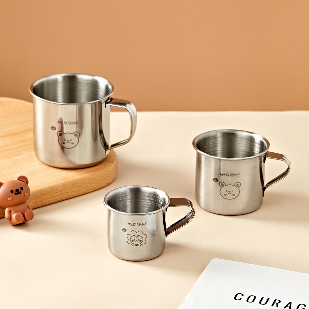 WORTHBUY 304 Rustfrit Stål Drikkekop Med Håndtag Holdbar Tumbler Anti-skoldning Mini Sød Vandkop Til Børn Drikkevarer