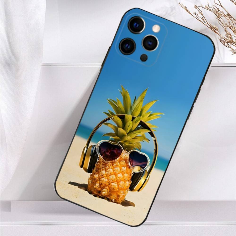 Cute Pineapple Fruit Art  Case For iPhone 16,15,17,14,13,12,11 Plus,Pro Max,XS,X,XR,SE,Mini,8,7 Soft Silicone Black Cover