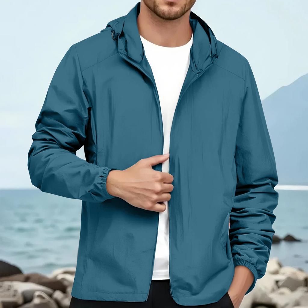 Men's Loose Casual Outdoor Large-sized Hooded Windbreaker Long-sleeved Jacket