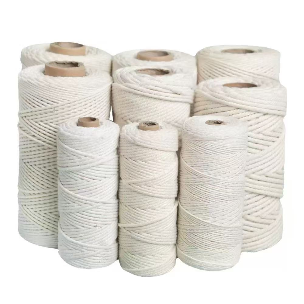 Customized 3Mm 4Mm Cotton Macrame Cord Waterproof Coated Braided Drawcord Lashing Rope for Bags Garments Shoes Roll