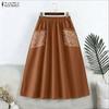 ZANZEA Vintage Women Elastic Waist Floral Print Patchwork Skirts Pleated Dress