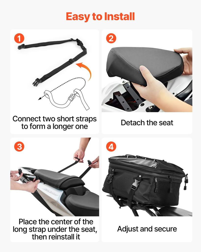 Motorcycle Tail Bag, 22-34 L Expandable Motorcycle Rear Seat Bag with Waterproof Rain Cover, Outdoor Sports Motorbike Luggage Storage Backpack Handbag