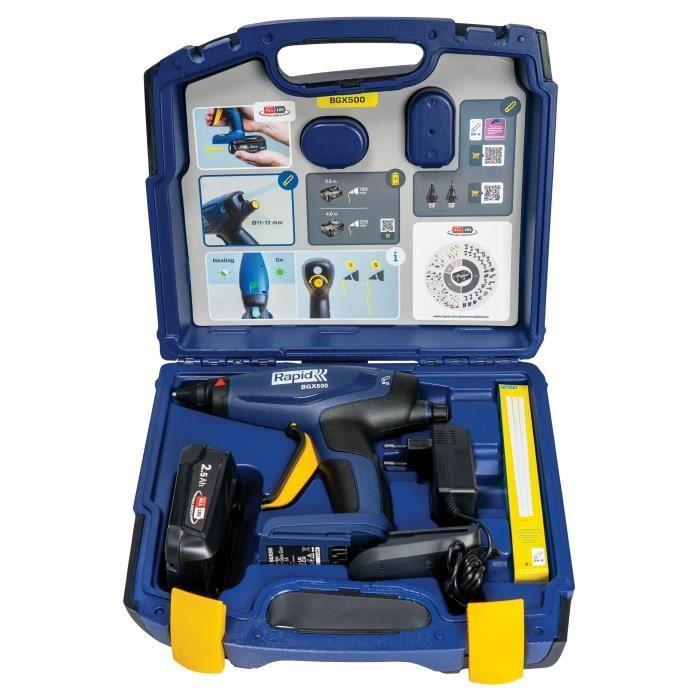 Pistolet À Colle - RAPID - BGX500 - Batterie 18V - Pour Colle Chaude Ø12mm - Coffret (Boîte + Batterie + Chargeur) - (5001514)