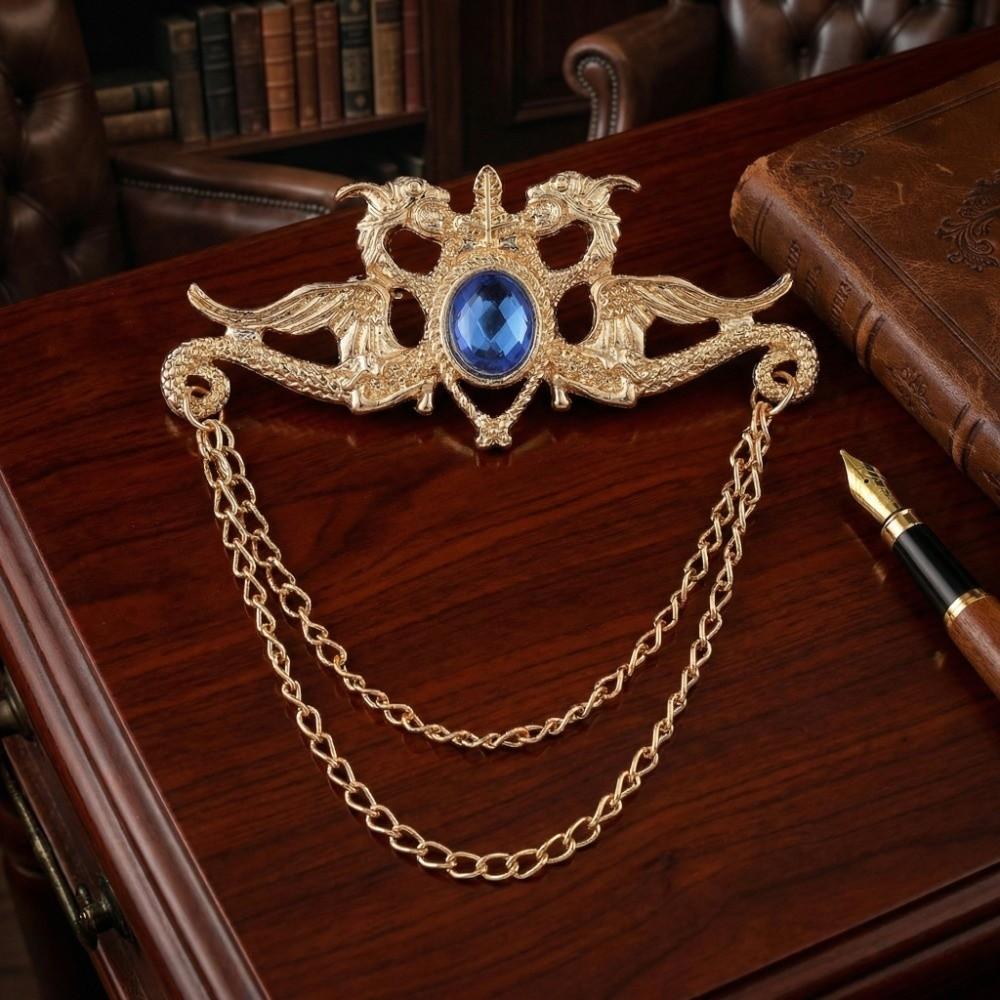 Zinc Zinc Alloy Suit Collar Pin Tassel Chain Suit Lapel Pin Chinese Dragon Tassel Brooch  Ceremony Banquet