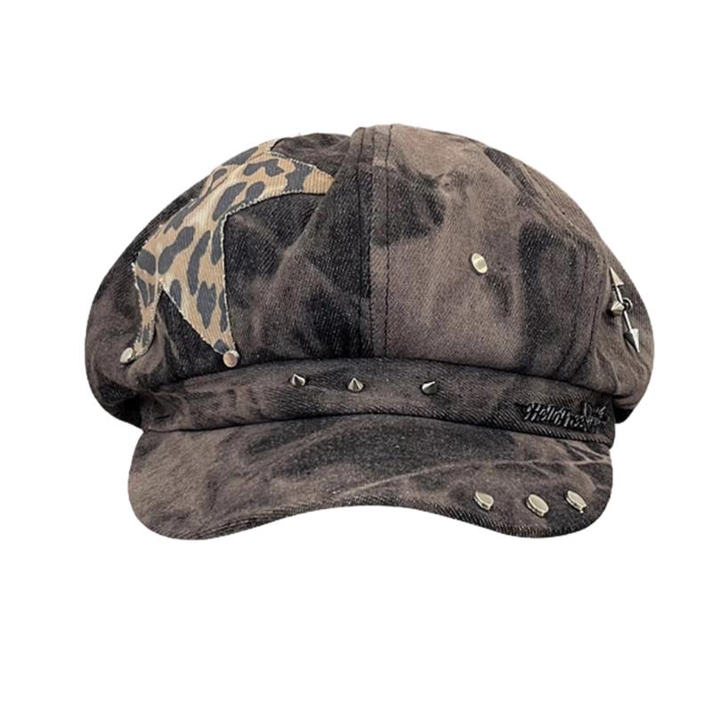 Leopard Print Beret Cabbie Hat Oversized Painter Hat Beret Baker Boy Hat for Street Strolling Fashion Hat Props 1