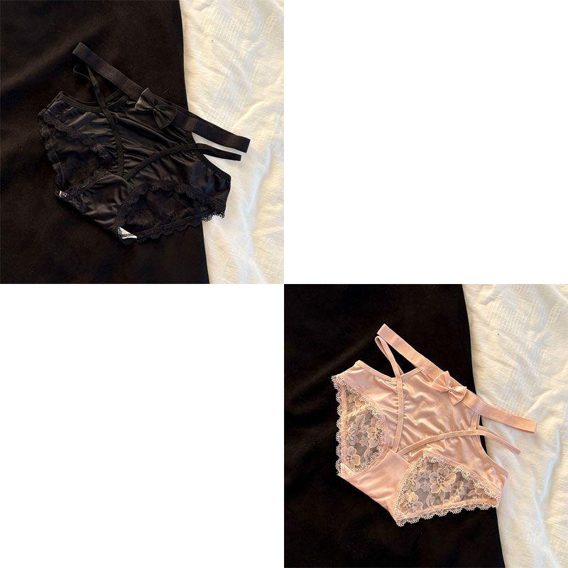 Lace Satin Low Waist Women's Briefs - Sexy French Style with Thin Straps