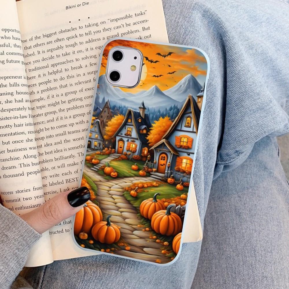 Pumpkin Happy Fall Autumn Phone Case For IPhone 14 11 12 13 Mini Pro Xs Max 8 7 6 6S Plus X XR Solid Candy Color Case