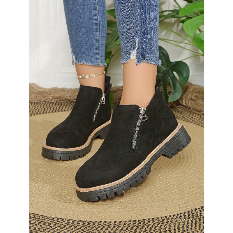 Round Toe Side Zipper Martin Boots 2025 Winter New Retro British Style Booties for Women