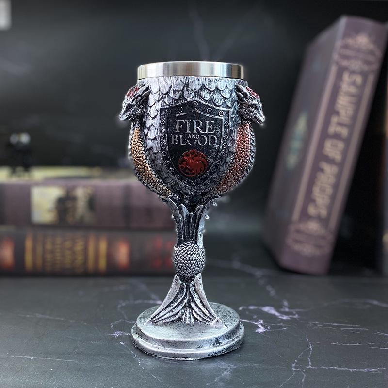 Game of Thrones 3D Carved Stainless Steel Beer Mug and High-Stemmed Glass