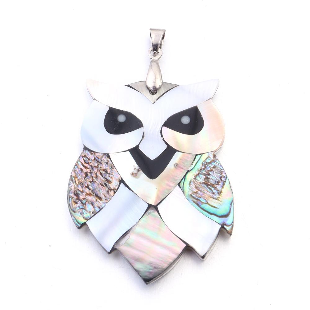 Natürlicher Eulenform-Abalone-Muschel-Anhänger Glückstier Perlmutt-Muschel-Charms für DIY-Schmuckherstellung Halsketten-Zubehör