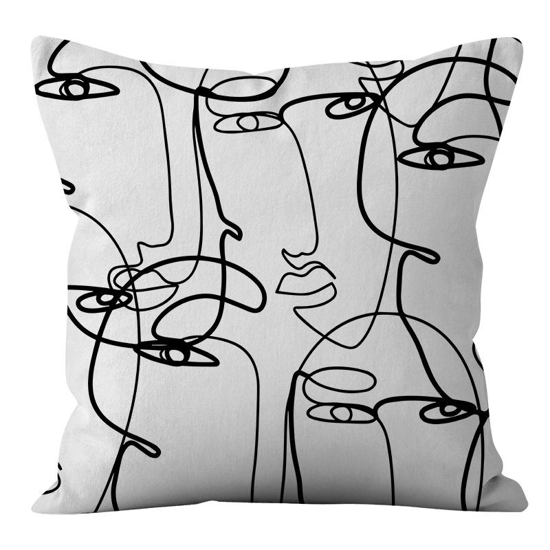Nordic Ins Style Simple and Light Luxury Lines Black and White Plaid Pillow Case Pillow Lunch Break Pillow Sofa Cushion