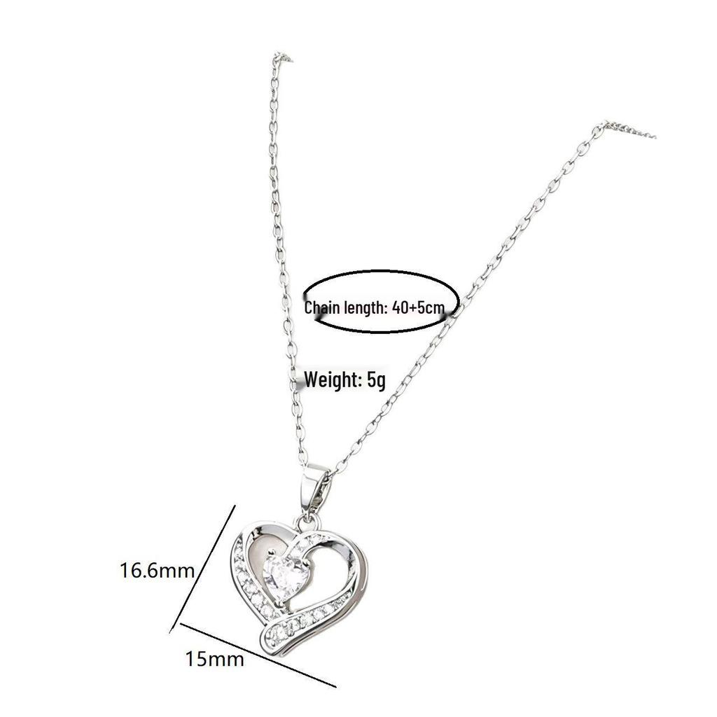 Korean Style Valentine's Day Rhinestone Heart Pendant Titanium Necklace for Women - Light Luxury Clavicle Chain Jewelry