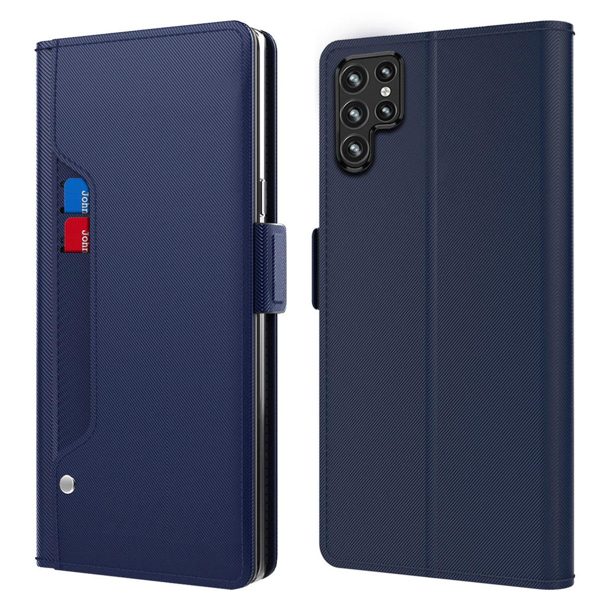 

Для Samsung Galaxy S23 Ultra PU Кожа+ТПУ Противоударный Чехол для Мобильного Телефона Складная Подставка Держатель для Карт Магнитная Крышка для Телефона с Зеркалом для Макияжа Blue