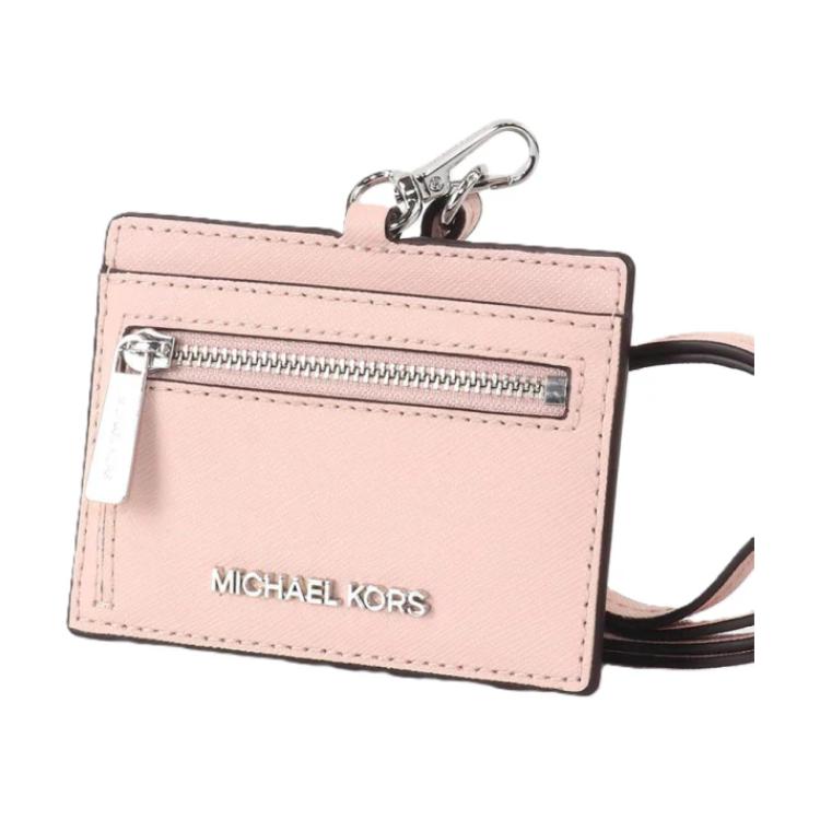 Michael Kors MK Jet Set Travel Silver Logo Detachable Strap Saffiano Leather Card Holder Women Accessories Blush-Pink 35S3STVD3L-POWDERBLUSH