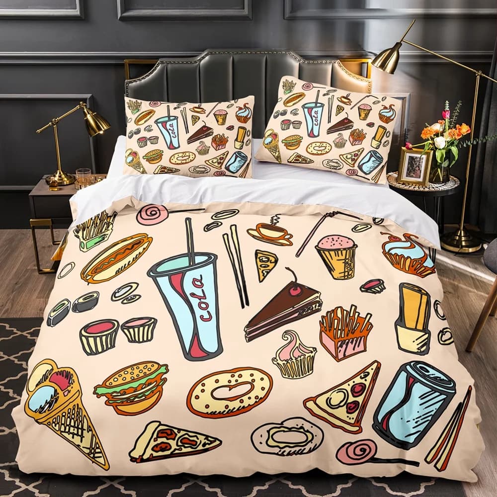 Comforter Cartoon Foods Delicious Pie For Kids Teen American Fast Food Themed Bedroom Rations Warm Comfortable