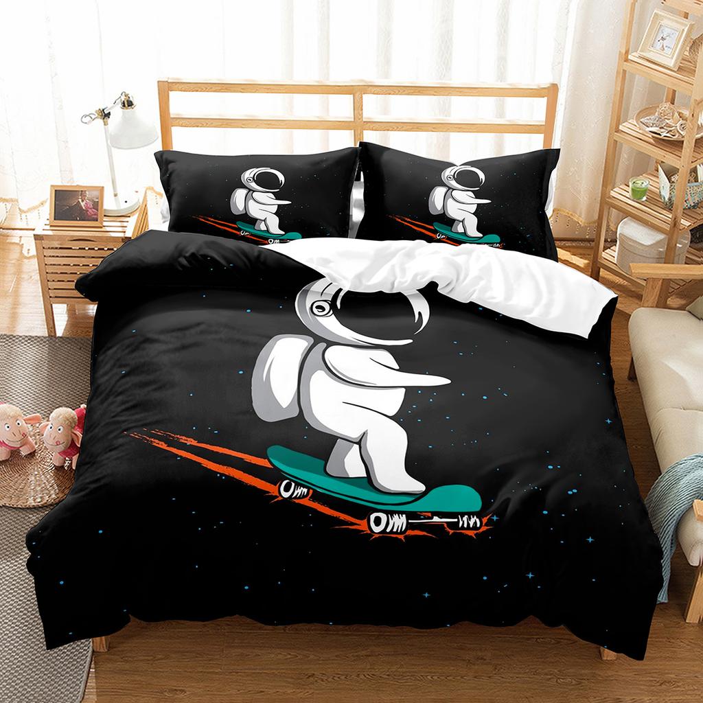Astronaut Skateboard Duvet Cover Set King Queen Full Size For Kids Boys Girls Bedding Set Cartoon Style Polyester Quilt Cover