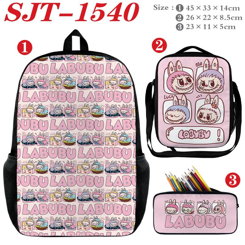 School Bag Labub Elf Peripheral Student Backpack Three-piece Set Backpack Shoulder Bag Pencil Case Study Set