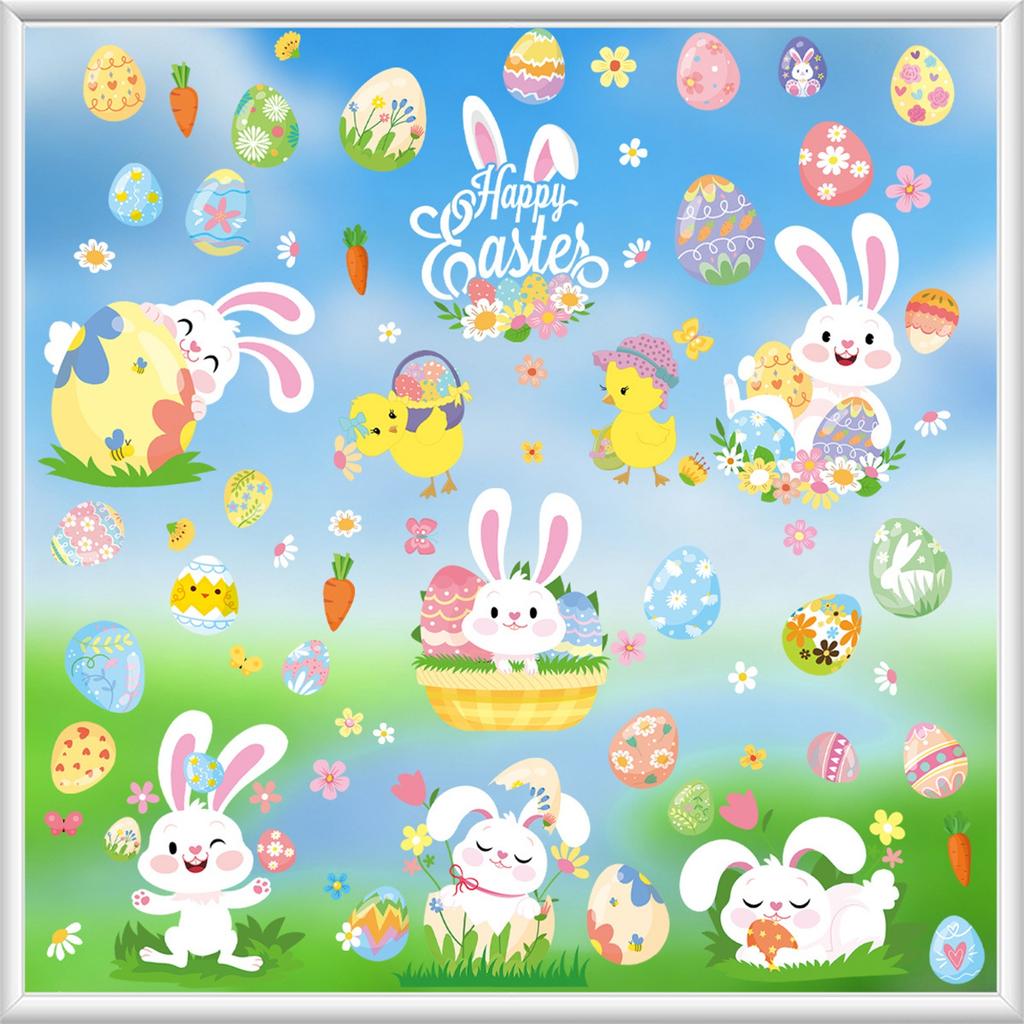 Easter Stickers, Cute Bunny Easter Eggs, Static Stickers, Window Display , Glass Decorations, Window Stickers