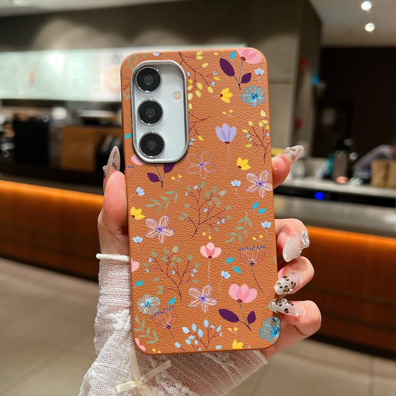 Carcasă pătrată din piele cu textură florală cu model floral pentru Samsung S25 S24 S22 Ultra S23 S21 S20 Fe A55 A54 A53 A52 A35 A15 A16 rezistentă la șocuri moale TPU subțire husă