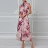 Spring New, Fashionable and Elegant Printed Wooden Ear Edge Sleeveless Dress