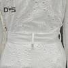 Women's Summer Eyelet Two Piece Outfit Long Sleeve Button Down Shirt with High Waist Shorts Casual Lounge Matching Suit