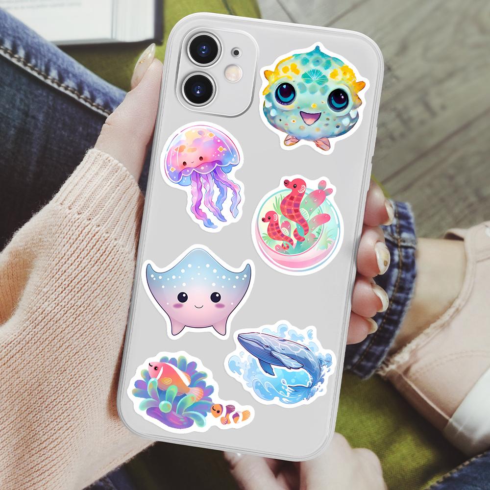 Cute Kawaii Sea Life Stickers Jellyfish Octopus Fish Clipart Waterproof Decal For Laptop Scrapbook Phone Luggage Decorative