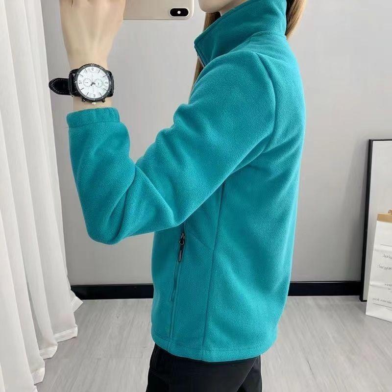 Spring and Autumn Polar Fleece Jacket Women's Fleece Plus Velvet Thickened Stand-up Collar Cardigan Outdoor Sports Warm Sweater Top