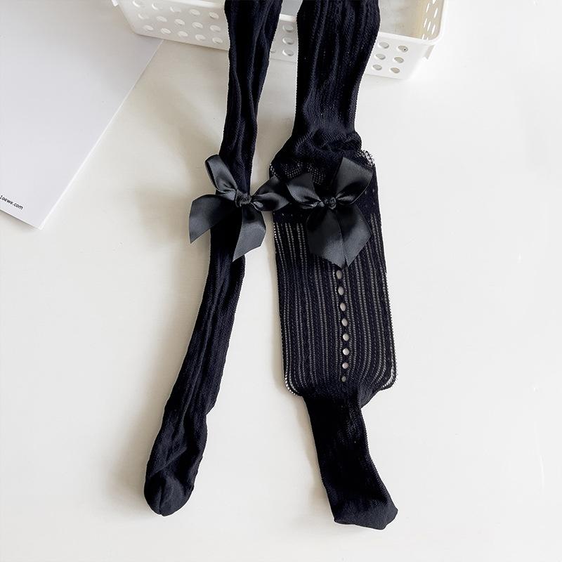 Kids Tight For Girls Solid Color Lace Bow Hollow Out Pantyhose For Children Cute Thin Breathable Legging Summer Sweet Stocking