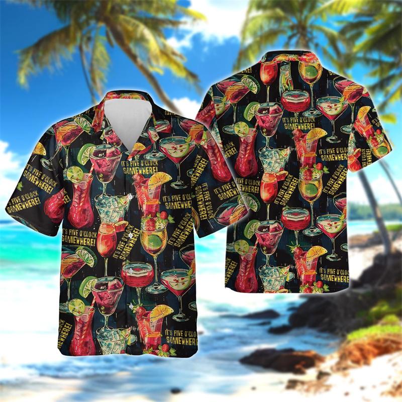 It's 5 O'clock Somewhere Party Graphic Beach Shirts Cold Wine Parrot Shirt For Men Clothes Cute Husky