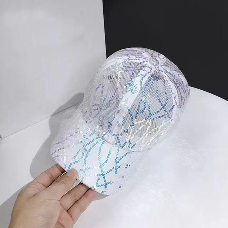 

Бейсболка женская летняя повседневная модная уличная солнцезащитная кепка из дышащей сетки с пайетками Adjustable белый