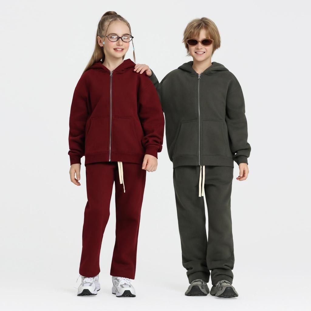 Kids' Terry Cloth Zip-Up Cardigan & Sweatpants Set - Spring/Autumn Trend