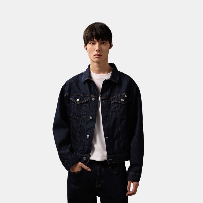 Calvin Klein American Vintage Classic Studded Button Loose Fit Denim Jacket Men Jackets Dark-Blue J326391