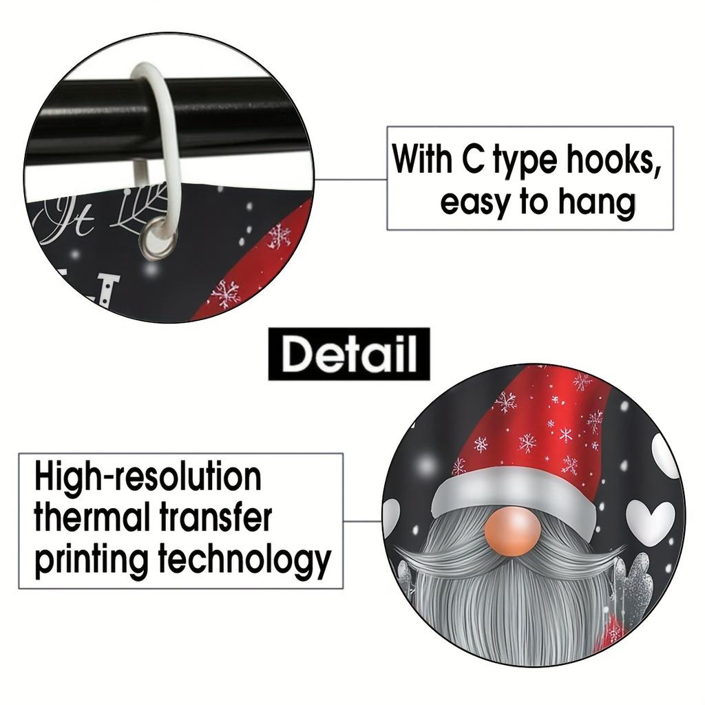 4Pcs Bathroom Shower Curtain Set Christmas Gnome Print Bathroom Curtain With 12 Hooks Non Slip Rugs Toilet Cover Mat Bathroom Partition