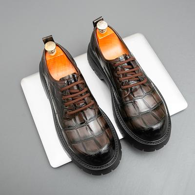 Fashion Spring Fashion Men Crocodile Leather Comfortable Thick Bottom Derby Shoes New Men's Retro Lace Up Business Casual Leather Shoes