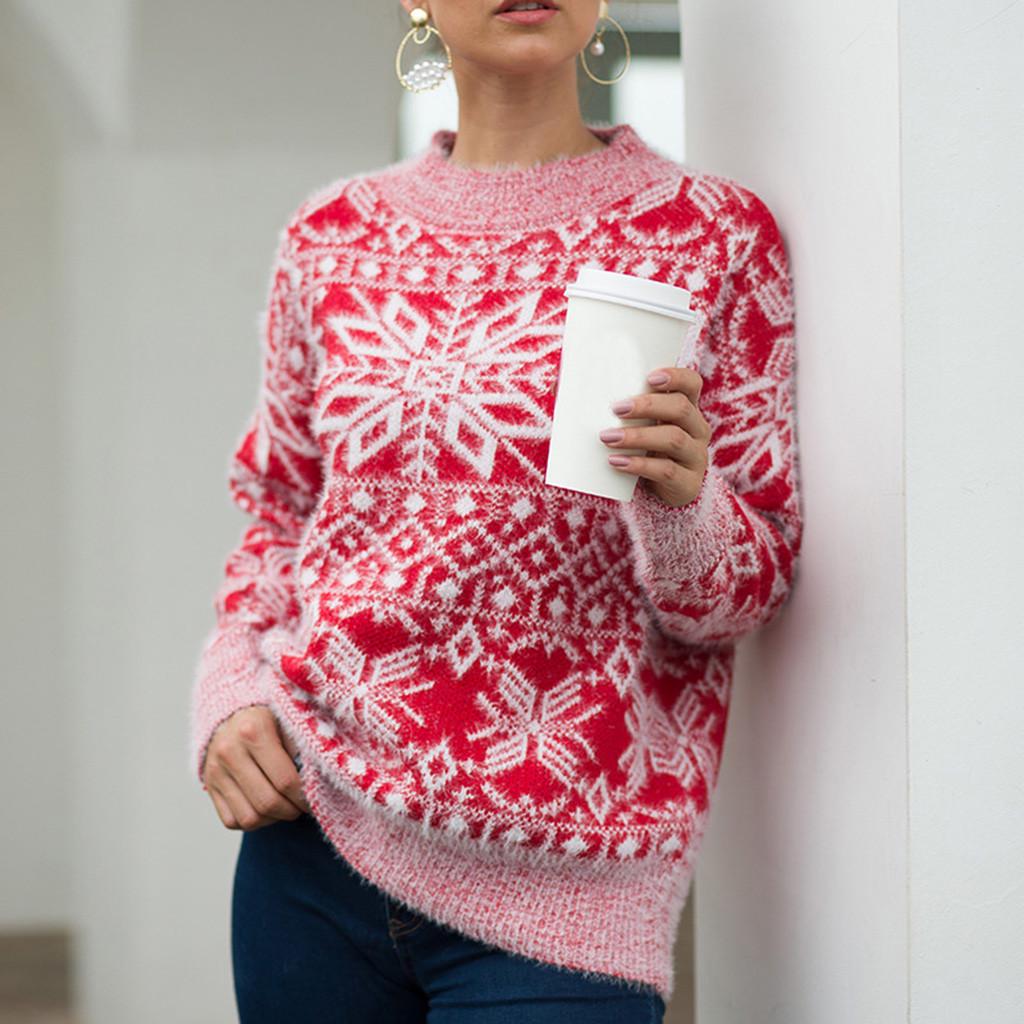 Women Christmas Sweater Long Sleeve  Christmas Tree Knitting Sweater Tops