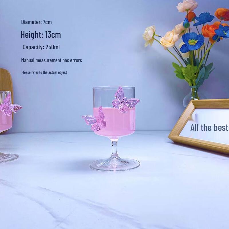 Pink Butterfly Heat-Resistant Glass Goblet