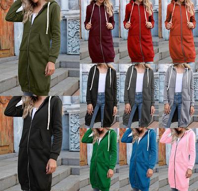 Plus Size Long Hoodies Tunic Fashion Sweatshirts  Zip Up Jackets With Pockets For Women