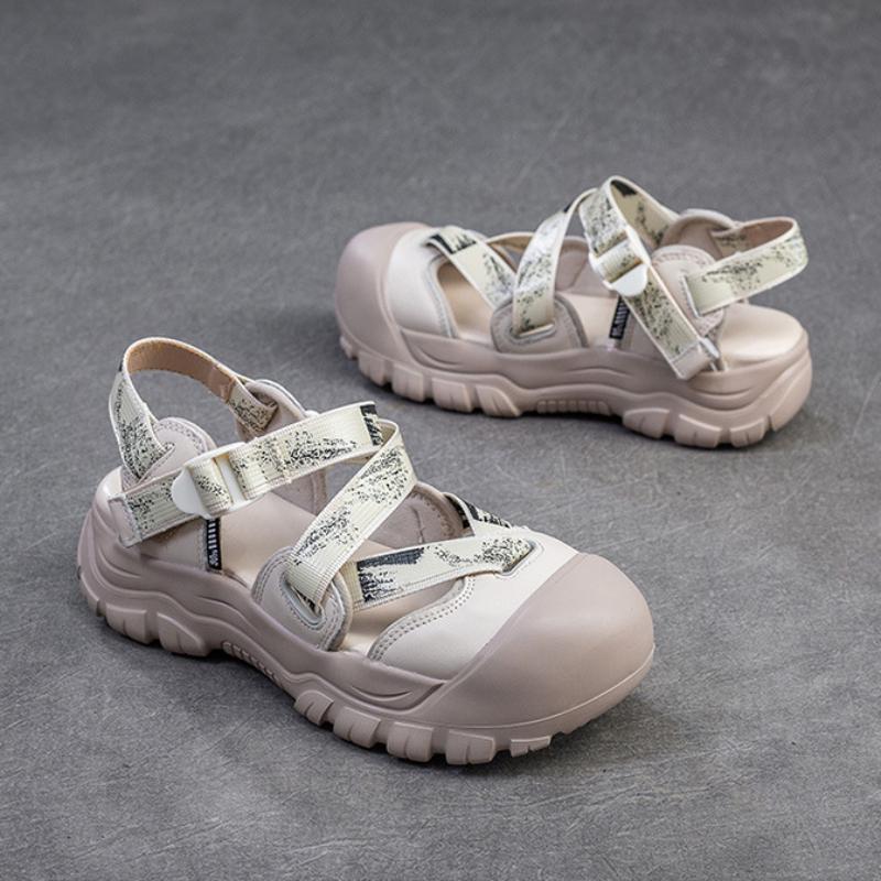 Johnature Leisure Thick Sole Round Toe Sandals Breathable Shallow Hook& Loop Casual Women's Shoes