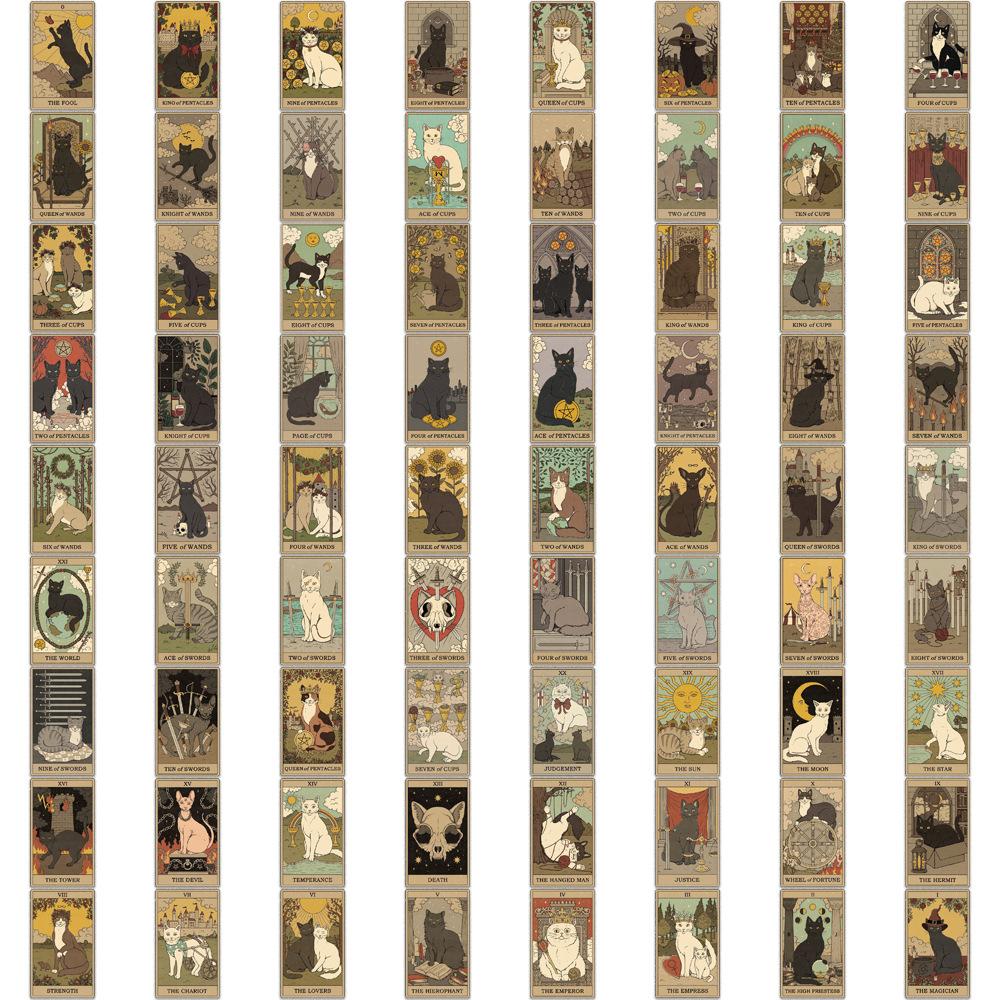 72Pcs Cat Tarot Pai Graffiti Stickers Decorative Luggage Case Pen Guitar Notebook Waterproof Tearable Pvc Stickers