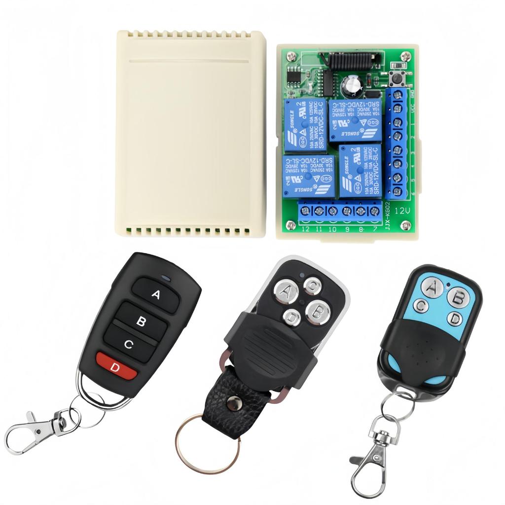 12V 4-Way Wireless Remote Control Switch with 10A Relay - Universal Transmitter & Receiver Module