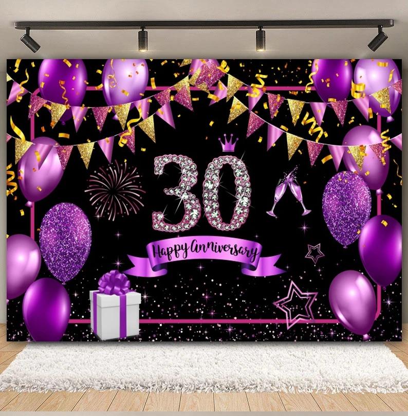 Happy Anniversary Backdrop Gold Balloon Glitter Love Heart Flower Birthday Party Bridal Shower Wedding Photography Background