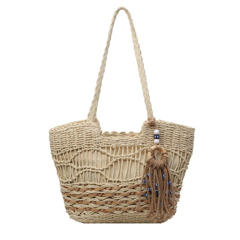 Gewebte Stroh-Umhängetasche Vielseitige große Tragetasche Hohl geflochtene Strohtasche Wellenmuster Sommer-Damentasche